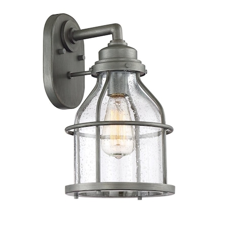 Designers Fountain Brensten 13.75in Weathered Iron 1-Light Outdoor Line Voltage Wall Sconce, Bulb Not Included 23131-WI